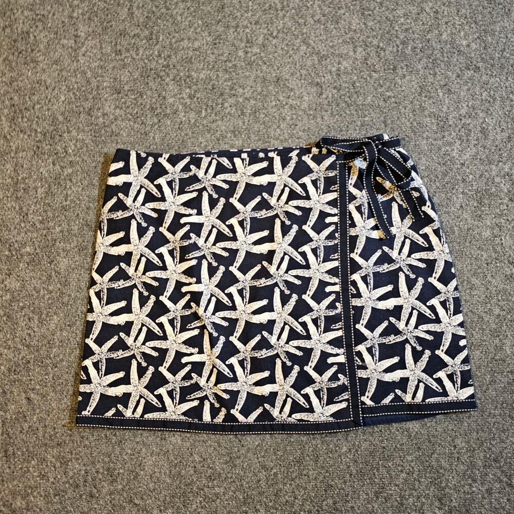 Vineyard Vines Skirt Womens 6 Blue Starfish Wrap Front Short Nautical Preppy